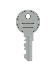 Door key concept. Icon for website. Key for office or showcase, garage. Item for unlock mystery boxes. Safety for real estate. Cartoon flat vector illustration isolated on white background