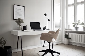 minimalist home office, with sleek desk and chair, and sans distractions, created with generative ai