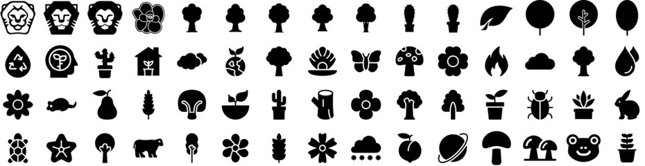Set Of Nature Icons Isolated Silhouette Solid Icon With Outdoor, Natural, Beautiful, Background, Green, Summer, Nature Infographic Simple Vector Illustration Logo