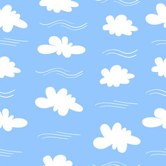 Simple cloud pattern with blue and white color in flat style. Seamless pattern background suitable for print and decorative needs