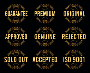 Gold Stamp design set - premium quality, guaranteed, approved, sold out,iso 9001, accepted, genuine, original.