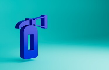 Blue Fire extinguisher icon isolated on blue background. Minimalism concept. 3D render illustration