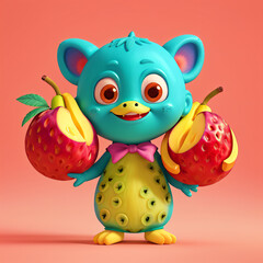 Cute Fruit Character for Kid, Cute Monster for Child, Cartoon Monster