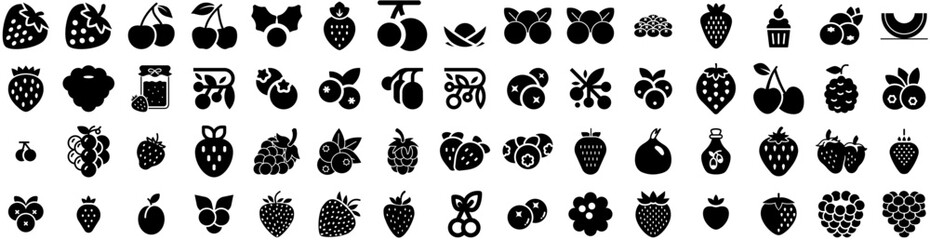 Set Of Berry Icons Isolated Silhouette Solid Icon With Healthy, Red, Fruit, Food, Blueberry, Fresh, Berry Infographic Simple Vector Illustration Logo