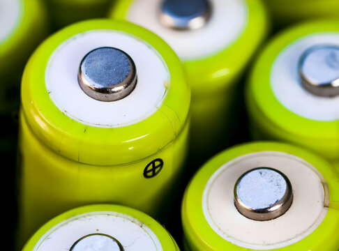green batteries close up. Macro photo