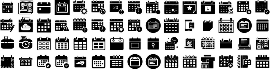 Set Of Calendar Icons Isolated Silhouette Solid Icon With Date, Event, Year, Month, Business, Vector, Calendar Infographic Simple Vector Illustration Logo