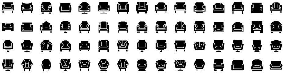 Set Of Chair Icons Isolated Silhouette Solid Icon With Design, Seat, Armchair, Isolated, Chair, Interior, Furniture Infographic Simple Vector Illustration Logo