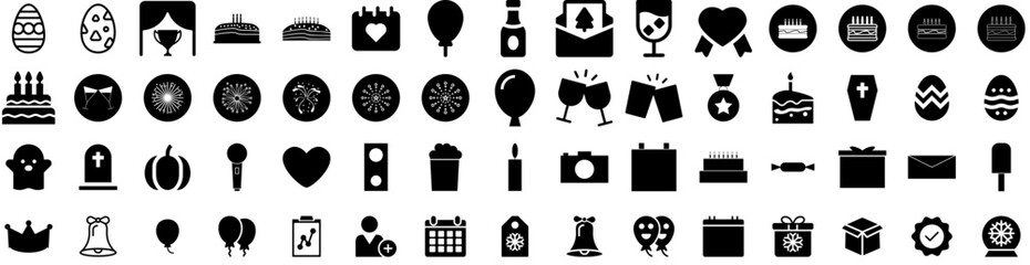 Set Of Celebration Icons Isolated Silhouette Solid Icon With Party, Event, Celebration, Celebrate, Background, Happy, Illustration Infographic Simple Vector Illustration Logo