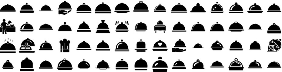 Set Of Cloche Icons Isolated Silhouette Solid Icon With Restaurant, Plate, Service, Tray, Food, Dish, Cloche Infographic Simple Vector Illustration Logo