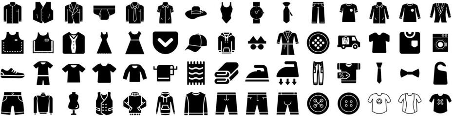 Set Of Clothing Icons Isolated Silhouette Solid Icon With Style, Fashion, Background, Fabric, Cloth, Clothing, Clothes Infographic Simple Vector Illustration Logo