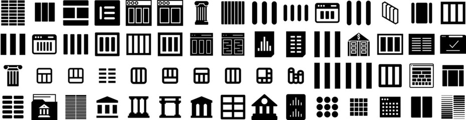 Set Of Columns Icons Isolated Silhouette Solid Icon With Architecture, Pillar, Column, Antique, Ancient, Greek, Classic Infographic Simple Vector Illustration Logo