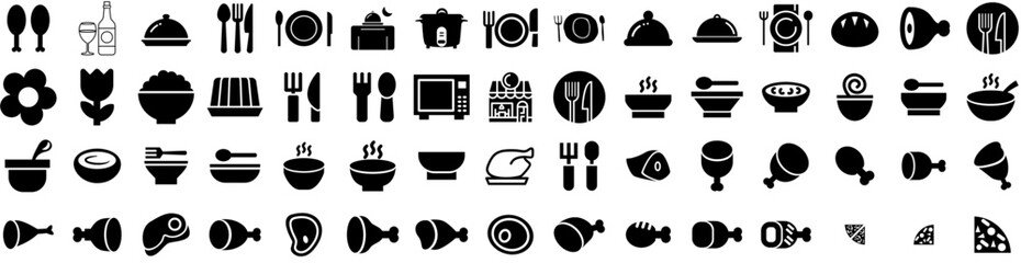 Set Of Dinner Icons Isolated Silhouette Solid Icon With Family, Food, Home, Lunch, Table, Meal, Dinner Infographic Simple Vector Illustration Logo
