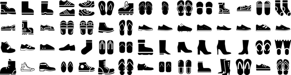 Set Of Footwear Icons Isolated Silhouette Solid Icon With Footwear, Fashion, Shoe, Casual, Design, Foot, Shoes Infographic Simple Vector Illustration Logo