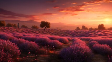 Obraz na płótnie Canvas beautiful lavender field with beautiful lights