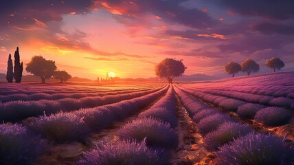 beautiful lavender field with beautiful lights