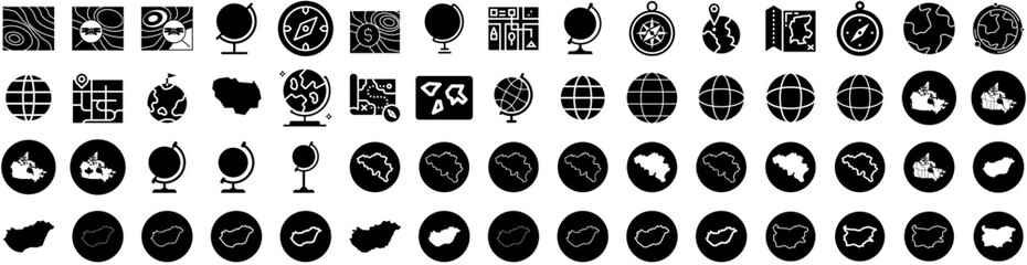 Set Of Geography Icons Isolated Silhouette Solid Icon With Background, Design, Travel, Map, Earth, Vector, Geography Infographic Simple Vector Illustration Logo