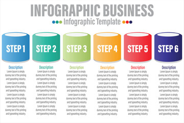 Text box abstract infographics number options template with Six 6 steps, with Six 6 label. Can be used for workflow layout, diagram, business step options, banner, web design.