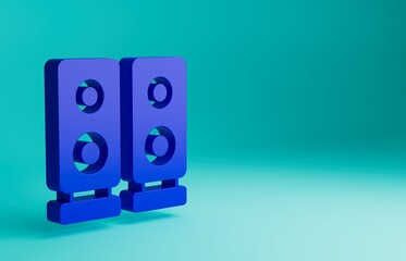 Blue Stereo speaker icon isolated on blue background. Sound system speakers. Music icon. Musical column speaker bass equipment. Minimalism concept. 3D render illustration