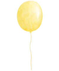 Yellow balloon watercolor illustration isolated on transparent background - obrazy, fototapety, plakaty