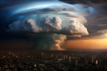 Obraz premium A natural phenomenon in beautiful light: imposing thunderclouds, Generative AI