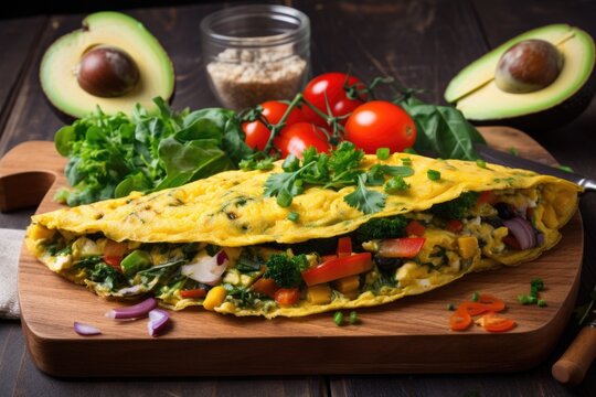 A Vegan Omelet With Fresh Veggies And Herbs, Created With Generative Ai