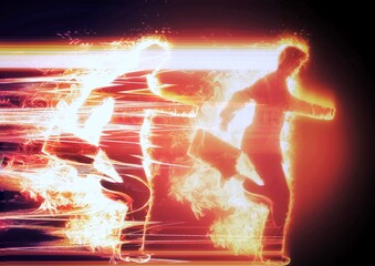 3d illustration of people competing in burning flames