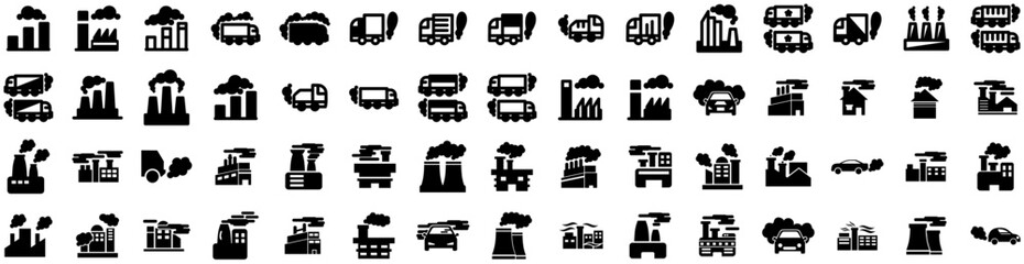 Set Of Pollution Icons Isolated Silhouette Solid Icon With Dirty, Environmental, Nature, Air, Environment, Pollution, City Infographic Simple Vector Illustration Logo