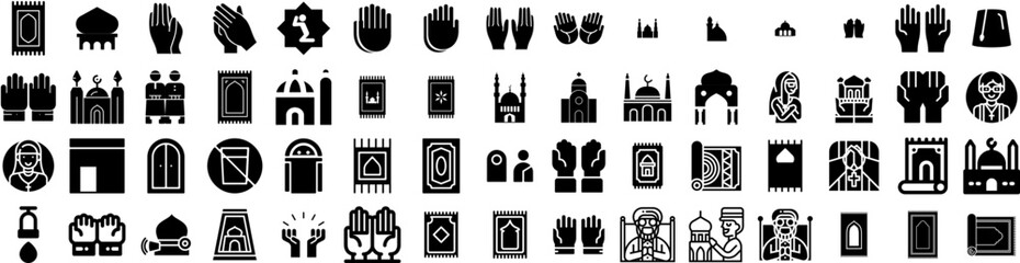 Set Of Prayer Icons Isolated Silhouette Solid Icon With Religion, Worship, Hope, God, Faith, Holy, Prayer Infographic Simple Vector Illustration Logo