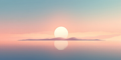 Fototapeta na wymiar Sunset over the sea with mountains