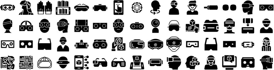 Set Of Reality Icons Isolated Silhouette Solid Icon With Technology, Reality, Headset, Virtual, Glasses, Digital, Vr Infographic Simple Vector Illustration Logo