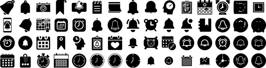 Set Of Reminder Icons Isolated Silhouette Solid Icon With Alarm, Reminder, Illustration, Message, Notice, Icon, Bell Infographic Simple Vector Illustration Logo
