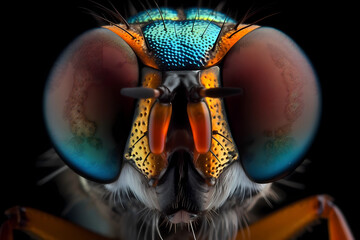 a close up of a fly with bright eyes