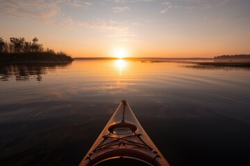 peaceful sunrise on the water, with kayak in the foreground, created with generative ai - obrazy, fototapety, plakaty