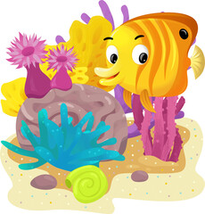 Fototapeta na wymiar cartoon scene with coral reef with swimming fish isolated element illustration for children