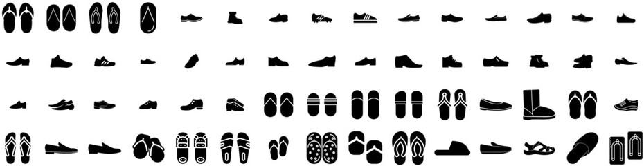 Set Of Slipper Icons Isolated Silhouette Solid Icon With Comfortable, Soft, Foot, Home, Pair, Footwear, Comfort Infographic Simple Vector Illustration Logo