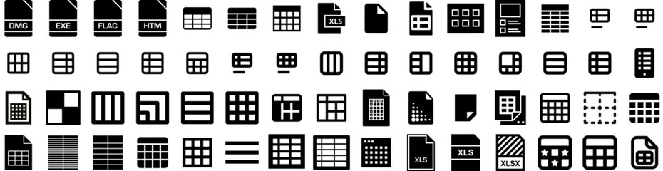 Set Of Spreadsheet Icons Isolated Silhouette Solid Icon With Spreadsheet, Technology, Business, Document, Information, Data, Computer Infographic Simple Vector Illustration Logo