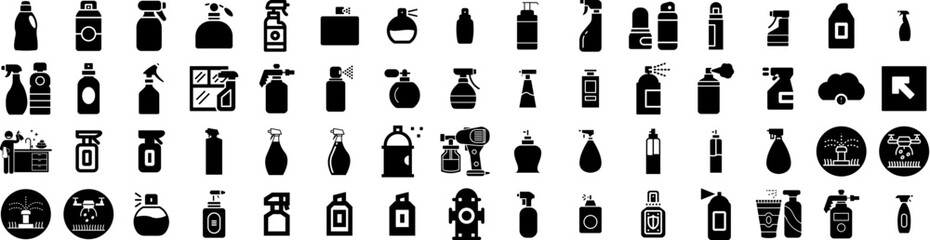 Set Of Spray Icons Isolated Silhouette Solid Icon With Vector, Background, Black, Abstract, Spray, Splash, Isolated Infographic Simple Vector Illustration Logo