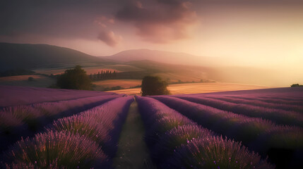 a lavender field in the middle of a field