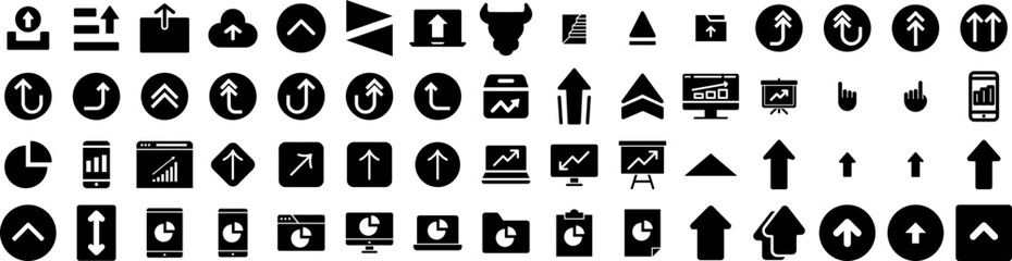 Set Of Upward Icons Isolated Silhouette Solid Icon With Progress, Arrow, Upward, Up, Graph, Growth, Business Infographic Simple Vector Illustration Logo