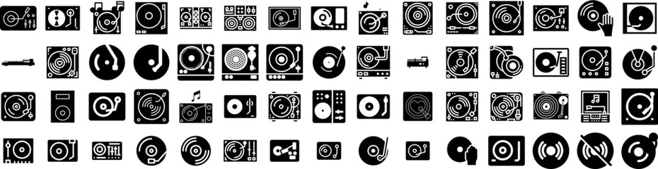 Set Of Turntable Icons Isolated Silhouette Solid Icon With Turntable, Sound, Record, Retro, Music, Disc, Audio Infographic Simple Vector Illustration Logo
