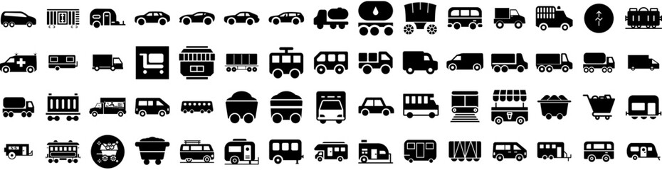 Set Of Wagon Icons Isolated Silhouette Solid Icon With Transport, Illustration, Transportation, Wheel, Vector, Wagon, Carriage Infographic Simple Vector Illustration Logo