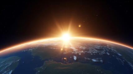 Sunrise on the earth seen from the space