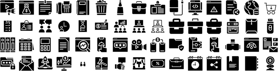 Set Of Business Icons Isolated Silhouette Solid Icon With Office, Corporate, Business, Communication, Teamwork, Success, Technology Infographic Simple Vector Illustration Logo