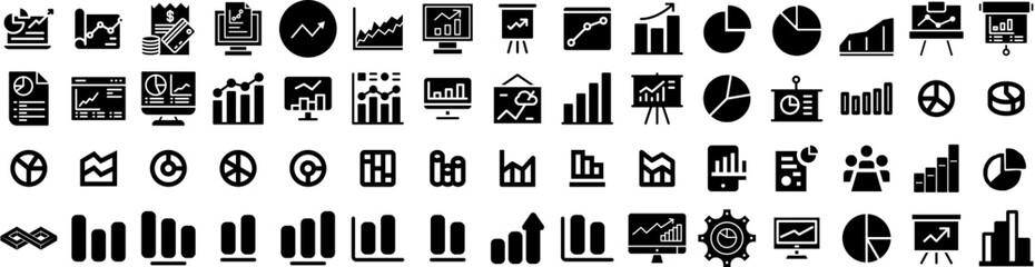 Set Of Graph Icons Isolated Silhouette Solid Icon With Data, Chart, Business, Financial, Diagram, Graph, Finance Infographic Simple Vector Illustration Logo