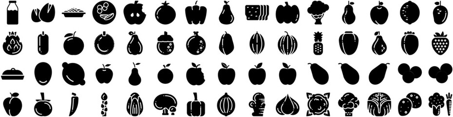 Set Of Healthy Icons Isolated Silhouette Solid Icon With Healthy, Food, Vegetable, Diet, Fresh, Organic, Lifestyle Infographic Simple Vector Illustration Logo