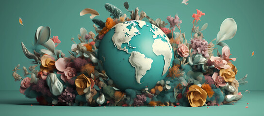 an animated visual of the earth surrounded by flowers and other things