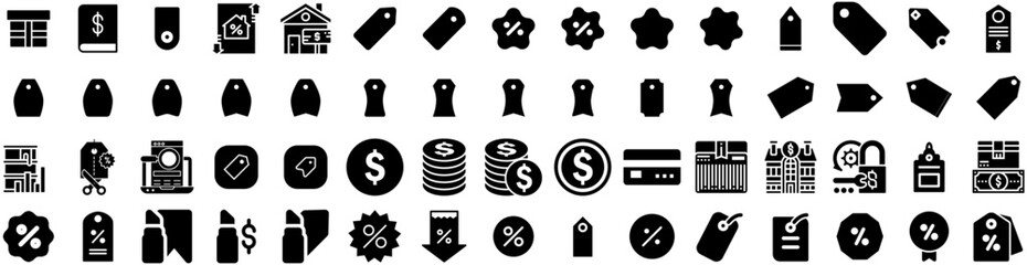 Set Of Price Icons Isolated Silhouette Solid Icon With Business, Tag, Sale, Vector, Label, Symbol, Price Infographic Simple Vector Illustration Logo