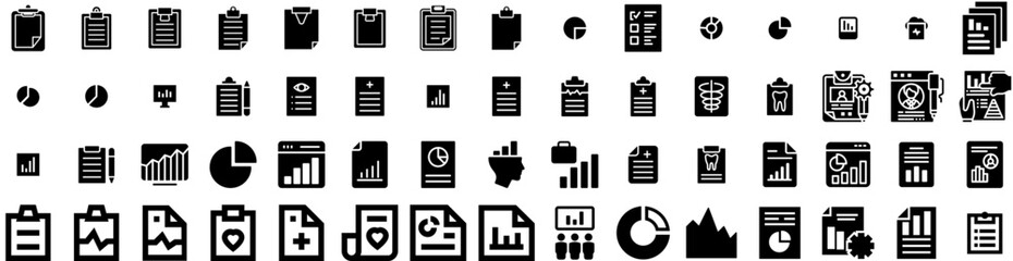 Set Of Report Icons Isolated Silhouette Solid Icon With Analysis, Financial, Data, Report, Chart, Business, Finance Infographic Simple Vector Illustration Logo