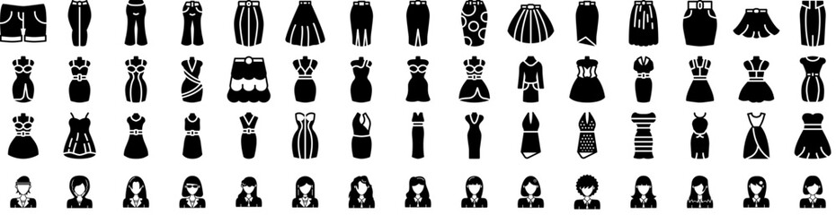Set Of Woman Icons Isolated Silhouette Solid Icon With Beautiful, Woman, Female, Background, Young, Happy, Girl Infographic Simple Vector Illustration Logo