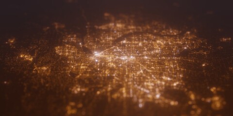 Street lights map of Minneapolis (Minnesota, USA) with tilt-shift effect, view from north. Imitation of macro shot with blurred background. 3d render, selective focus